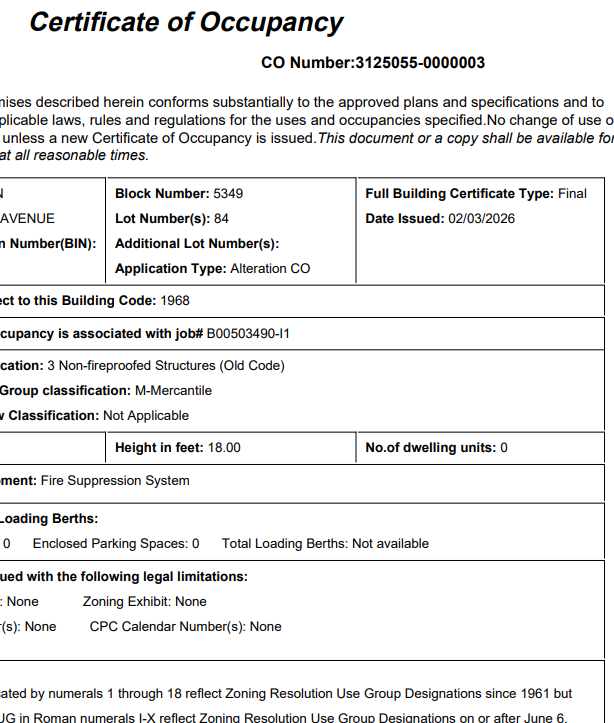 Certificate of Occupancy